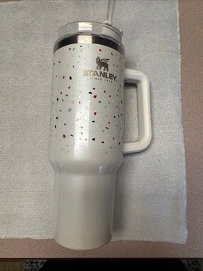 Stanley White Speckled Travel Tumbler with Handle